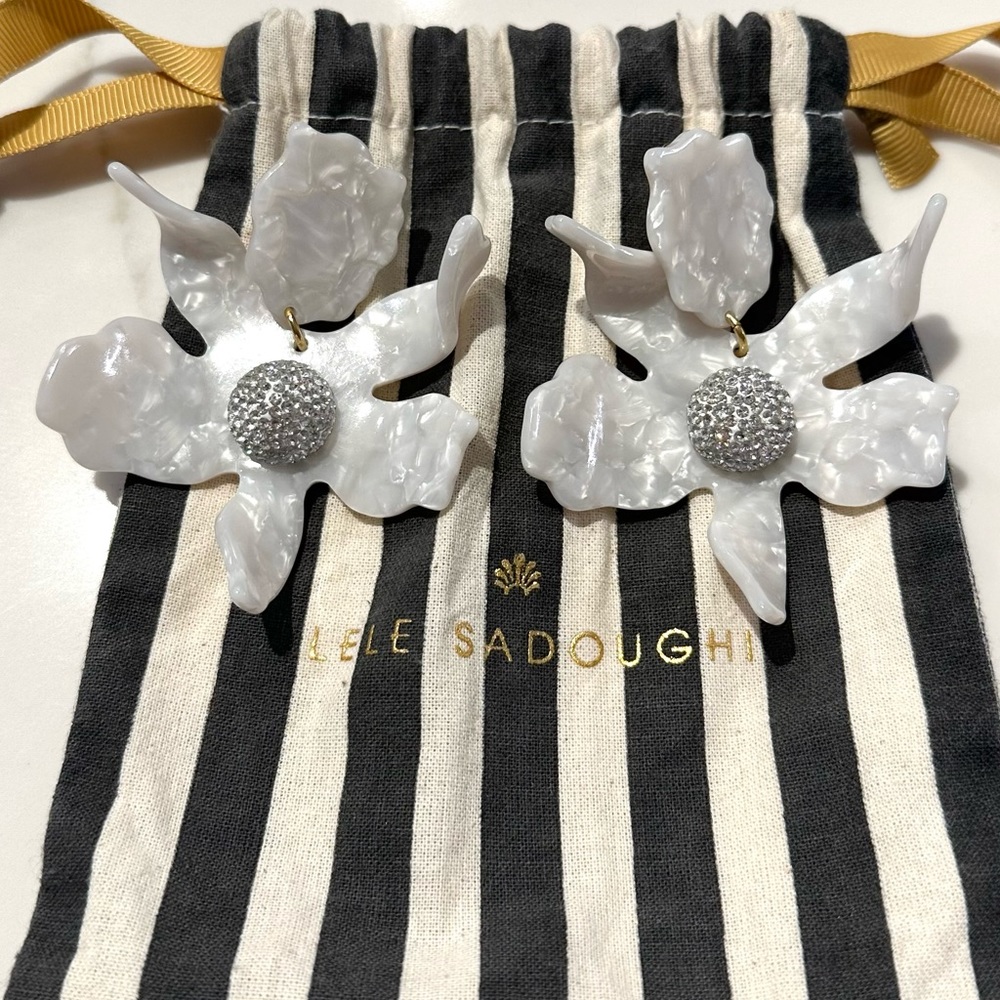 Lele Sadoughi Mother Of Pearl Crystal Lily Earrings